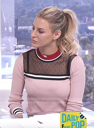 Morgan's pink striped mesh panel top on E! News Daily Pop