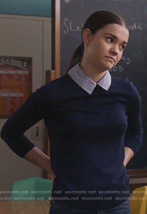 Callie's navy sweater with striped collar on The Fosters