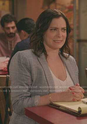 Rebecca's grey windowpane blazer on Crazy Ex-Girlfriend