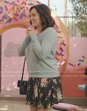 Rebecca's black floral skirt on Crazy Ex-Girlfriend