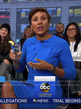Robin's blue crossover front dress on Good Morning America