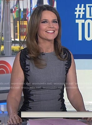 Savannah's grey side embroidered sheath dress on Today