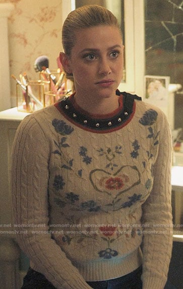 Betty's floral sweater with studded neckline on Riverdale