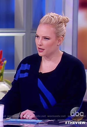 Meghan's navy stripe faux wrap sweater on The View