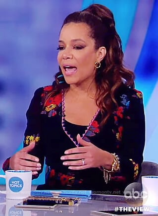 Sunny's black floral embroidered dress on The View
