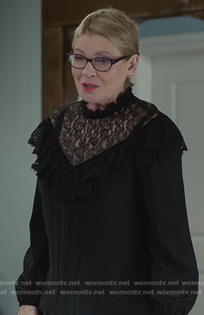 Joan's black lace inset long sleeve top on Life in Pieces