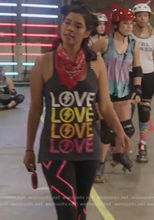 Ximena's black print tank and leggings on The Fosters