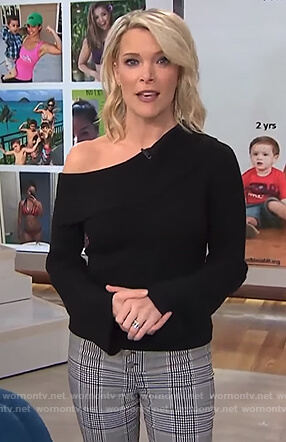 Megyn's off-shoulder sweater and check pants on Megyn Kelly Today