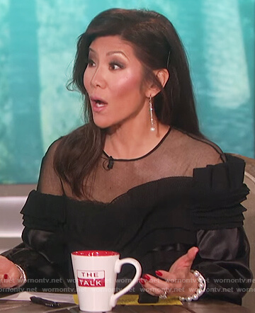 Julie's black satin ruffle top on The Talk