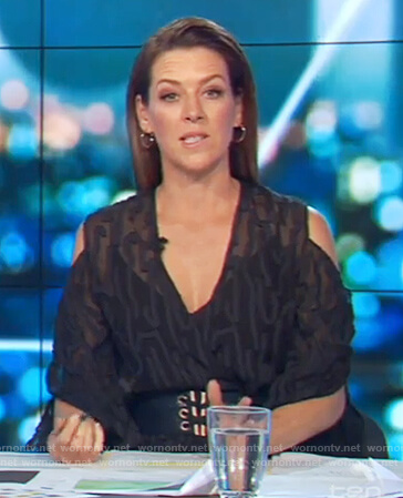 Gorgi's black cold shoulder v-neck dress on The Project