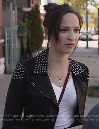 Sierra's black studded moto jacket on Shameless