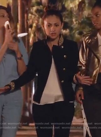 Ana's black velvet jacket on Grown-ish