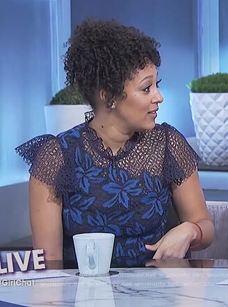 Tamera's blue floral lace top on The Real