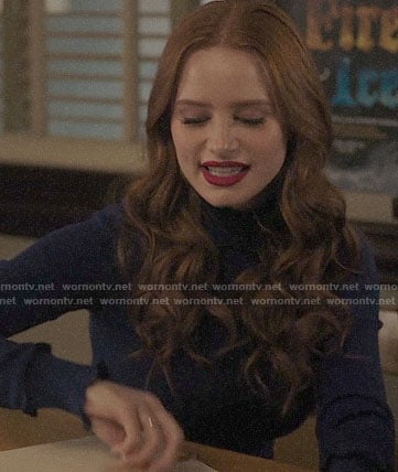 Cheryl's blue cropped ruffle trim sweater on Riverdale