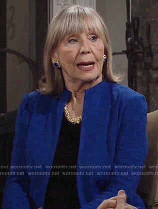 Dina's blue textured jacket on The Young and the Restless