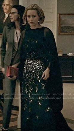 Elizabeth's black embellished gown on Madam Secretary