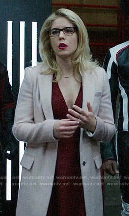 Felicity's pink furry coat on Arrow