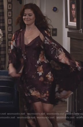 Grace's floral print chemise and robe on Will and Grace