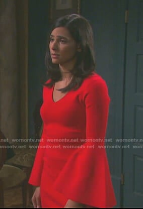 Gabi's red bell sleeve mini dress on Days of our Lives