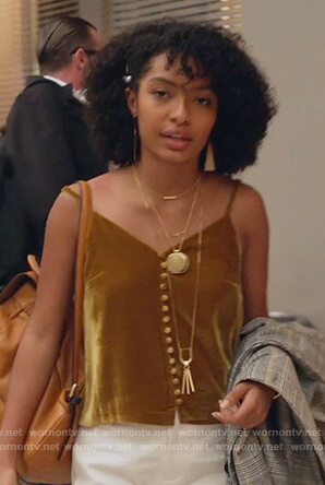 Zoey's gold velvet cami on Grown-ish