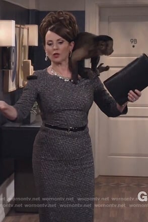 Karen's gray metallic sheath dress on Will and Grace