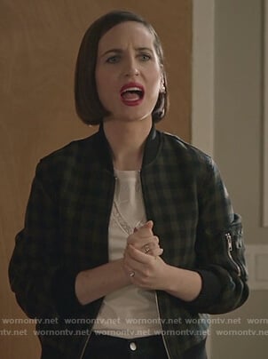 Jen's check bomber jacket on Life in Pieces