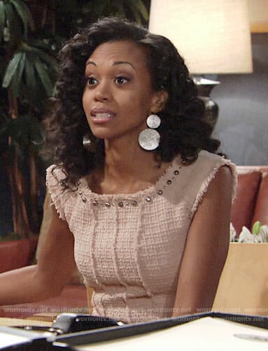 Hilary's pink studded tweed top on The Young and the Restless