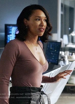 Iris's purple long sleeved top on The Flash