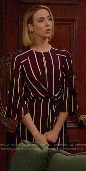 Ivy's burgundy striped dress on The Bold and the Beautiful