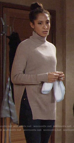 Lily's turtleneck sweater with side splits on The Young and the Restless