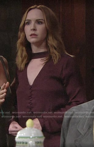 Mariah's burgundy choker blouse on The Young and the Restless