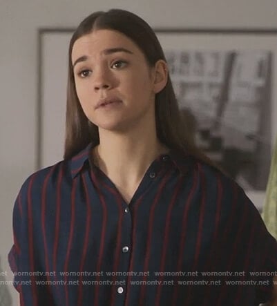 Callie's navy button front top on The Fosters