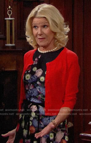 Pam's black floral dress on The Bold and the Beautiful