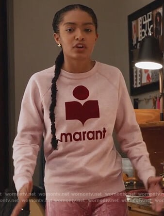 Zoey's pink marant logo print sweater on Grown-ish