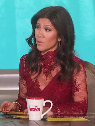 Julie's red floral lace dress on The Talk
