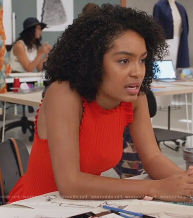 Zoey's red ruffle tank top on Grown-ish