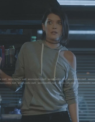 Sage's grey cutout hoodie on The Gifted