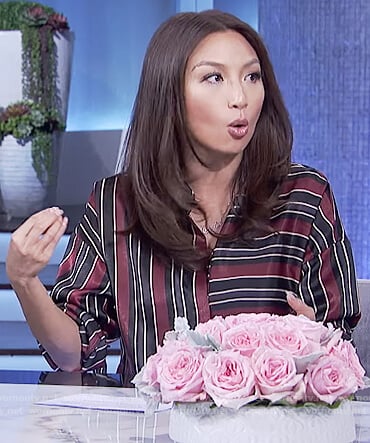 Jeannie's satin stripe shirt dress on The Real