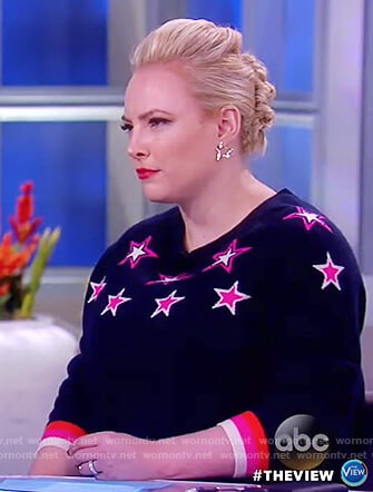 Meghan's navy star pattern sweater on The View