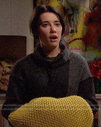 Steffy's black and grey turtleneck sweater on The Bold and the Beautiful