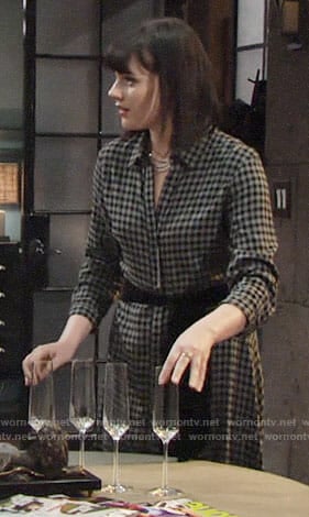 Tessa's grey gingham check maxi shirtdress on The Young and the Restless