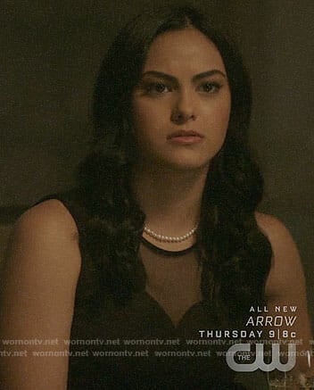Veronica's black scalloped mesh panel dress on Riverdale