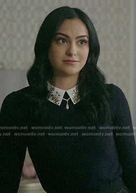 Veronica's black sweater with embellished collar on Riverdale