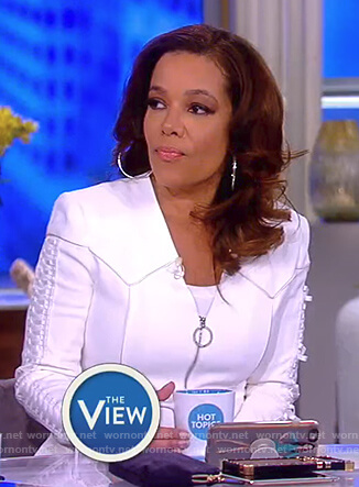 Sunny's white lace-up sleeve jacket on The View