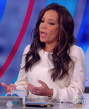 Sunny's white pearl embellished sweater on The View