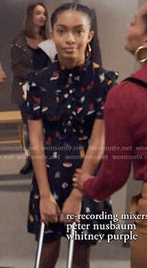 Zoey's black printed dress with ruffles on Black-ish