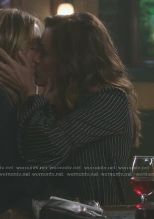 Carina's black pinstripe blouse on Grey's Anatomy