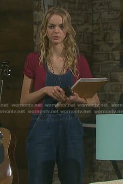 Claire's denim overalls on Days of our Lives