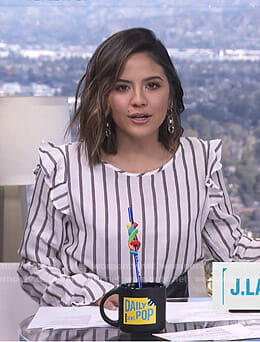 Erin's white striped bell sleeve top on E! News Daily Pop