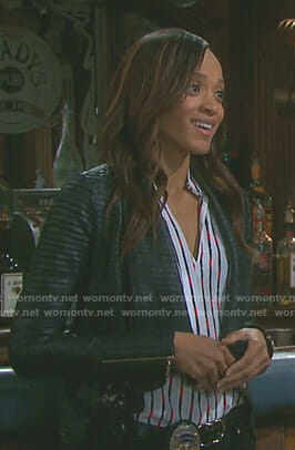 Lani's white belt printed blouse and pleated jacket on Days of our Lives